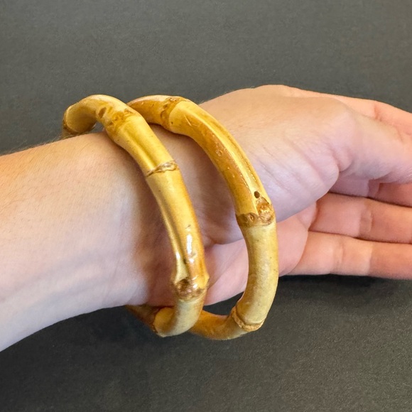 Vintage Wood Bamboo Light Weight Bangle Bracelets Lot Of 2 Bohemian - Picture 3 of 16